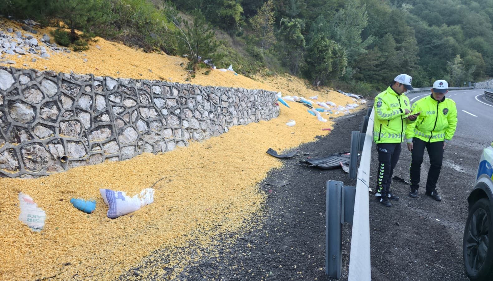 bursada hayvan yemi yuklu tir devrildi iki kisi agir yarali xACxYDdf